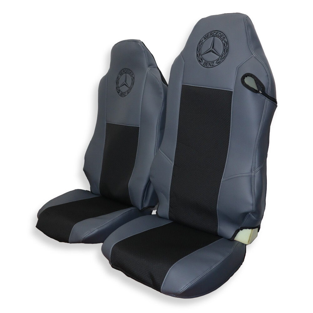 Чохол на сидіння Mercedes ATEGO/AXOR/ACTROS, 1 ремінь, сіра шкіра - тканина чорна Чохол на сидіння Mercedes ATEGO/AXOR/ACTROS, 1 ремінь, сіра шкіра - тканина чорна
