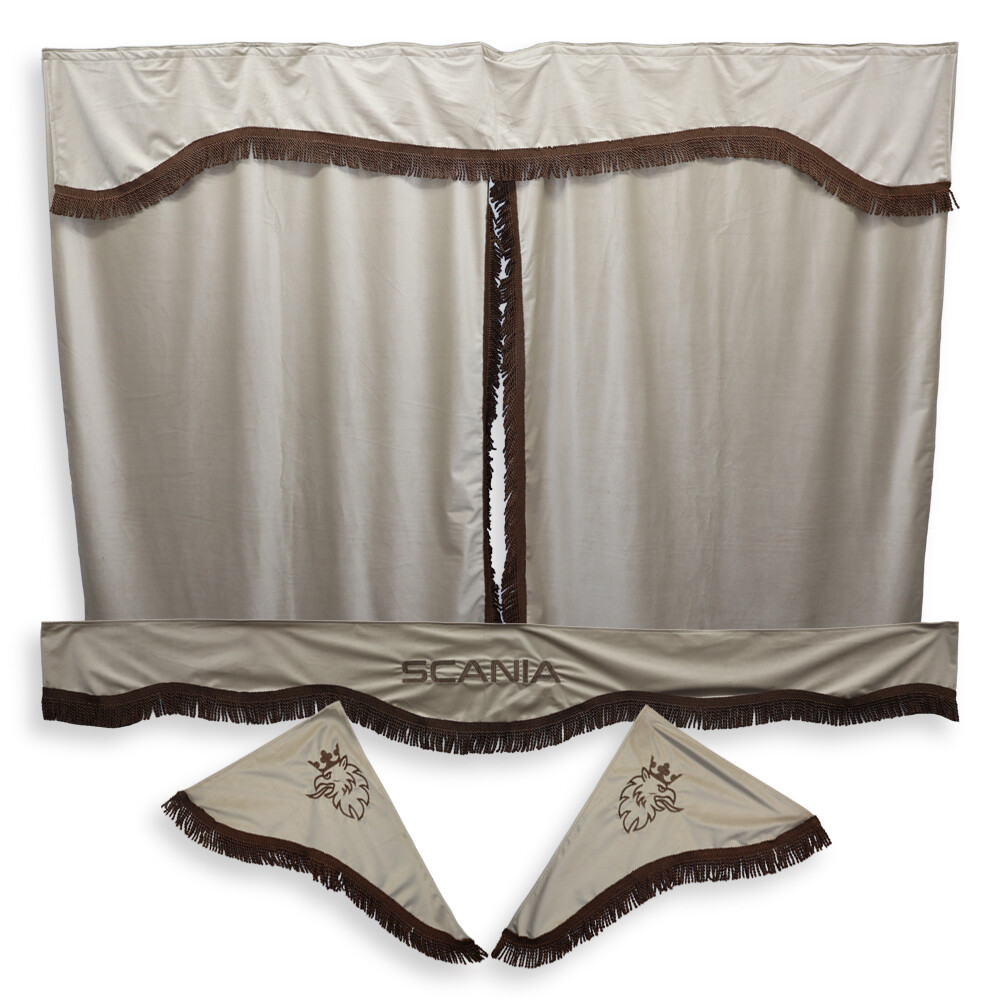 Шторка Велюр "Wave" SCANIA лоб+косинки+спальник бежева Шторка Велюр "Wave" SCANIA лоб+косинки+спальник бежева