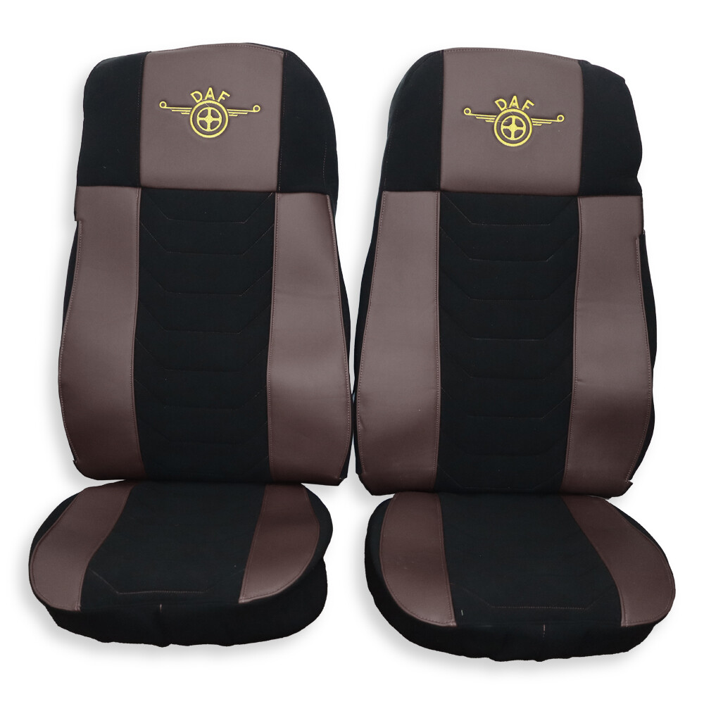 Чехол на сиденья Chess DAF XF105 106 XG CF85 LF (2013-2024) коричневая кожа- черный велюр Чехол на сиденья Chess DAF XF105 106 XG CF85 LF (2013-2024) коричневая кожа- черный велюр