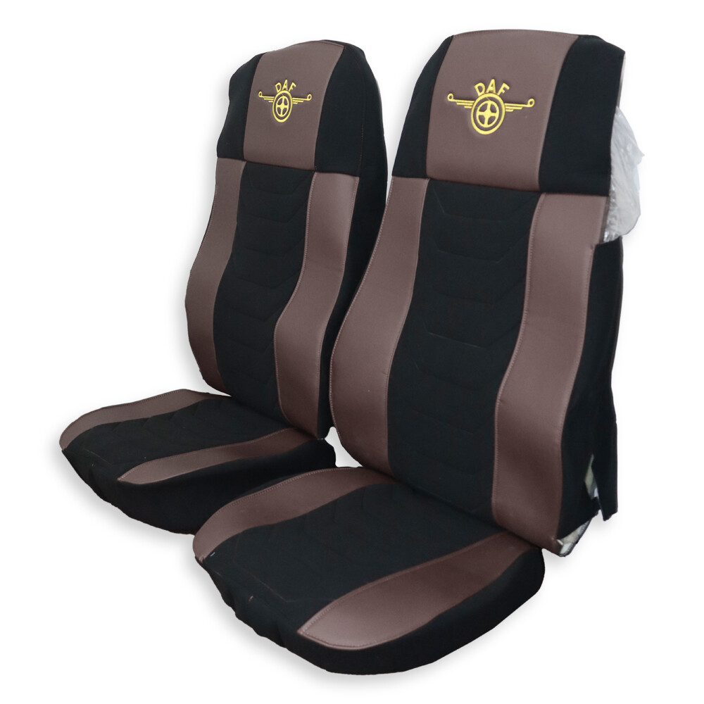 Чехол на сиденья Chess DAF XF105 106 XG CF85 LF (2013-2024) коричневая кожа- черный велюр Чехол на сиденья Chess DAF XF105 106 XG CF85 LF (2013-2024) коричневая кожа- черный велюр