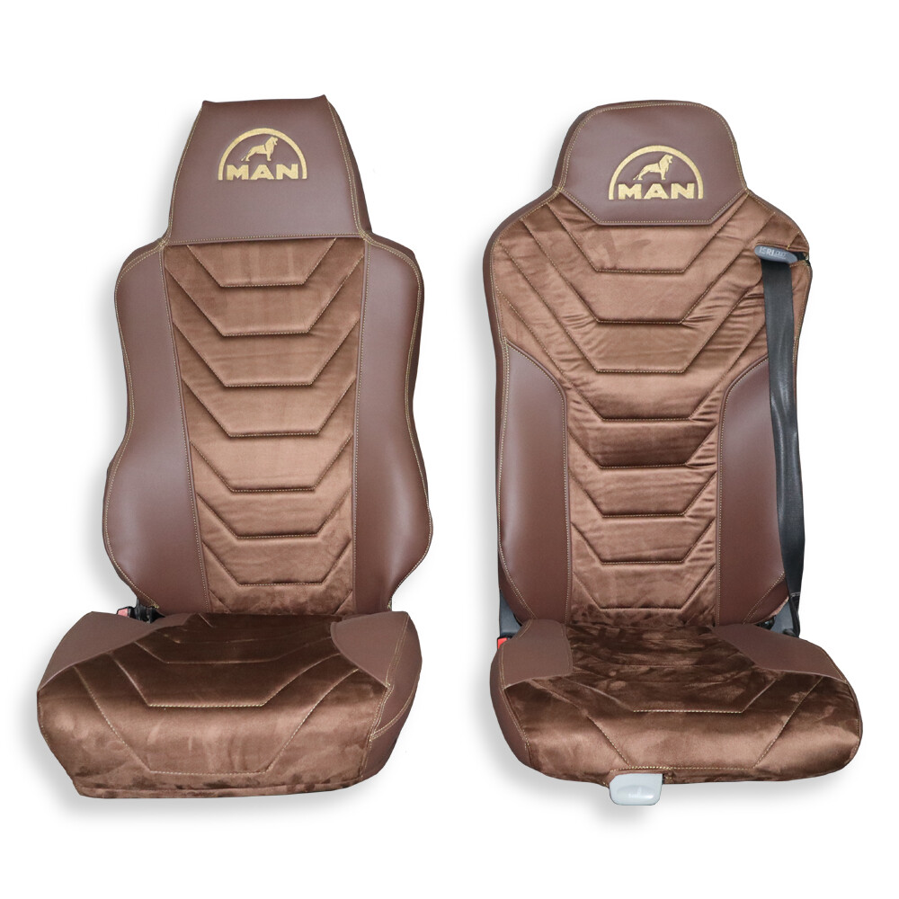 Чехол на сиденья MAN TGX,TGA,TGL,TGM,TGS; (2007-2020) 1 ремень, водитель (Низкий) пассажир (Высокий) т. коричневая алькантара-коричневая кожа Чехол на сиденья MAN TGX,TGA,TGL,TGM,TGS; (2007-2020) 1 ремень, водитель (Низкий) пассажир (Высокий) т. коричневая алькантара-коричневая кожа