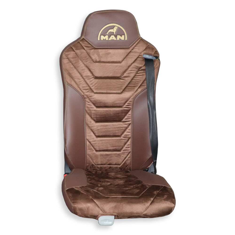 Чехол на сиденья MAN TGX,TGA,TGL,TGM,TGS; (2007-2020) 1 ремень, водитель (Низкий) пассажир (Высокий) т. коричневая алькантара-коричневая кожа Чехол на сиденья MAN TGX,TGA,TGL,TGM,TGS; (2007-2020) 1 ремень, водитель (Низкий) пассажир (Высокий) т. коричневая алькантара-коричневая кожа