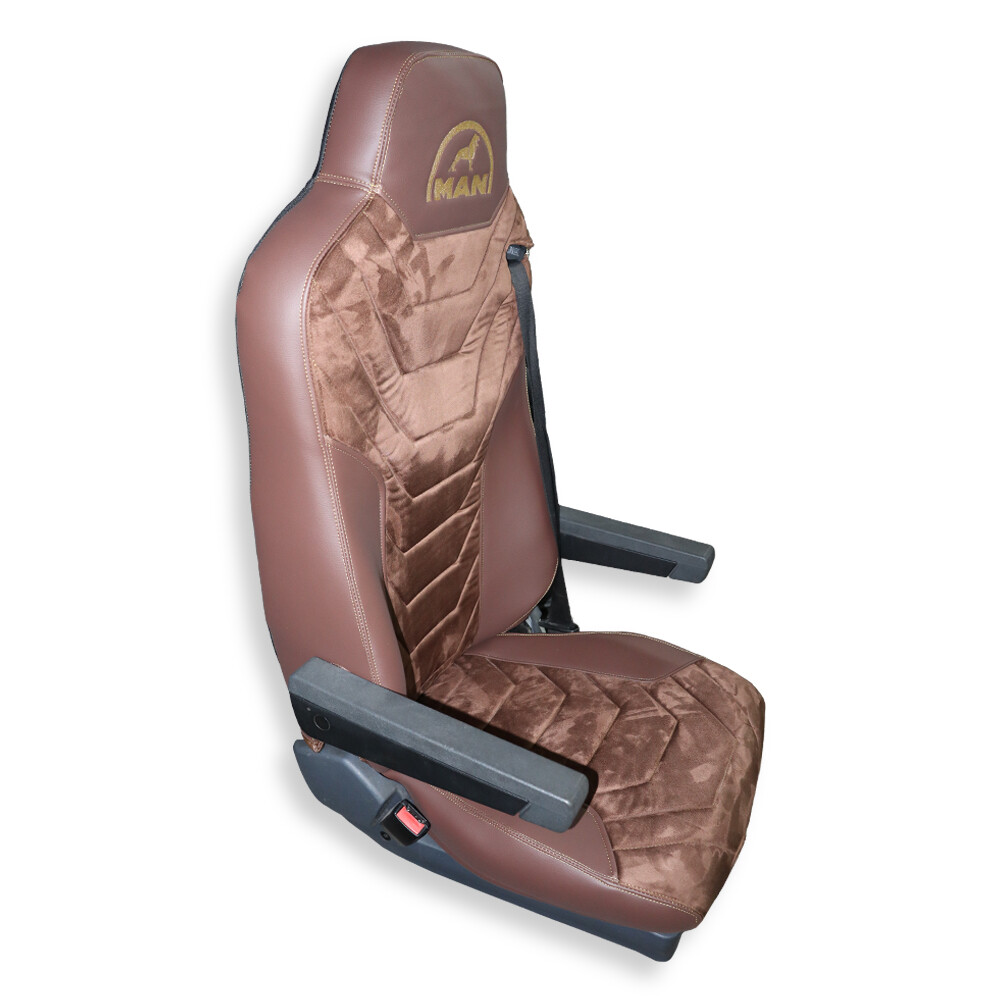 Чехол на сиденья MAN TGX,TGA,TGL,TGM,TGS; (2007-2020) 1 ремень, водитель (Низкий) пассажир (Высокий) т. коричневая алькантара-коричневая кожа Чехол на сиденья MAN TGX,TGA,TGL,TGM,TGS; (2007-2020) 1 ремень, водитель (Низкий) пассажир (Высокий) т. коричневая алькантара-коричневая кожа