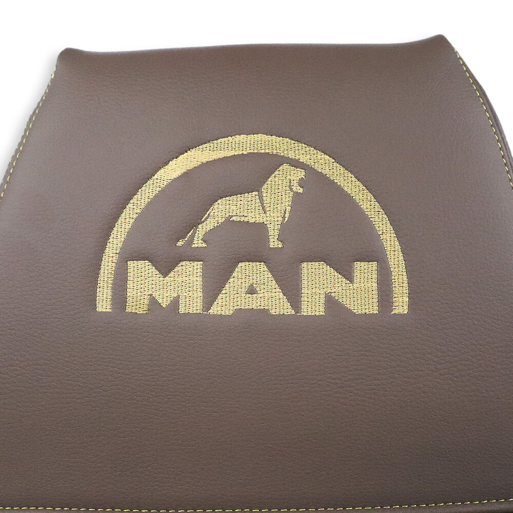 Чехол на сиденья MAN TGX,TGA,TGL,TGM,TGS; (2007-2020) 1 ремень, водитель (Низкий) пассажир (Высокий) т. коричневая алькантара-коричневая кожа Чехол на сиденья MAN TGX,TGA,TGL,TGM,TGS; (2007-2020) 1 ремень, водитель (Низкий) пассажир (Высокий) т. коричневая алькантара-коричневая кожа