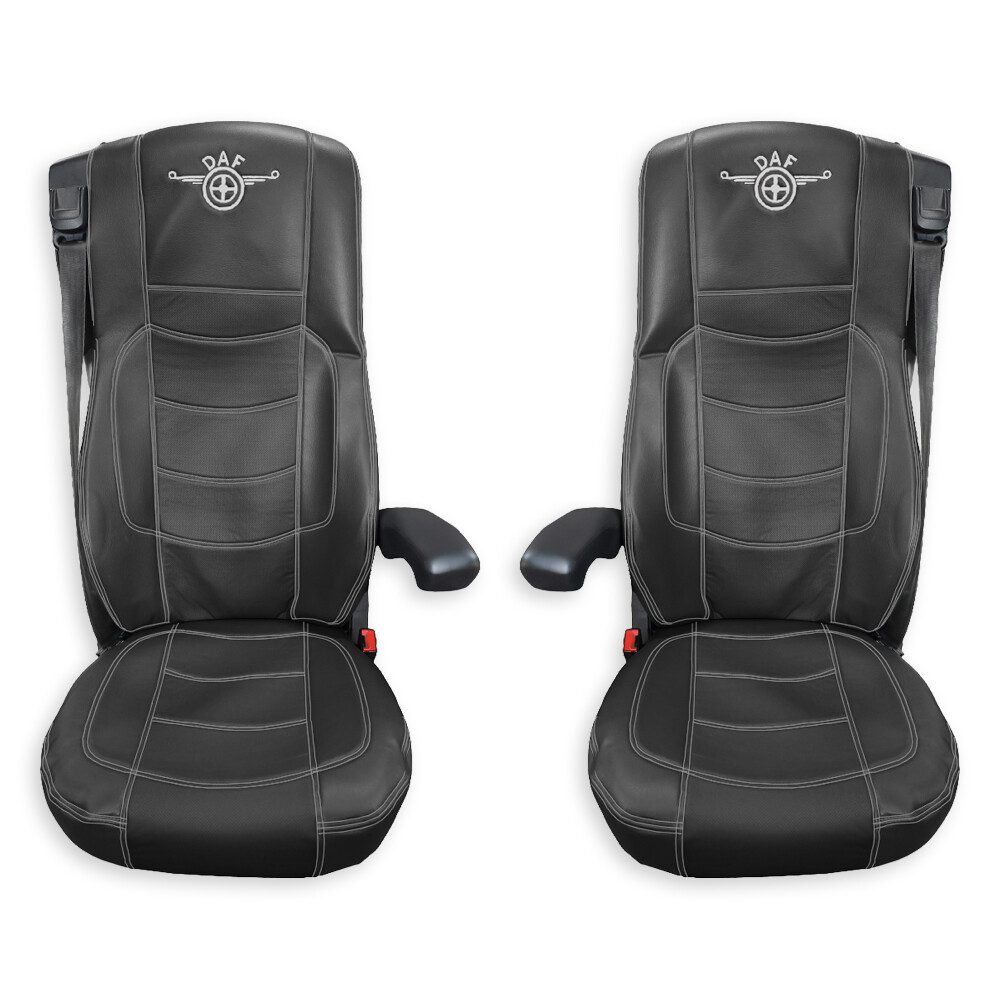 Чохол на сидіння Perfo-ECO DAF XF105 106 XG CF85 LF (2013-2024) чорна шкіра із сірою ниткою