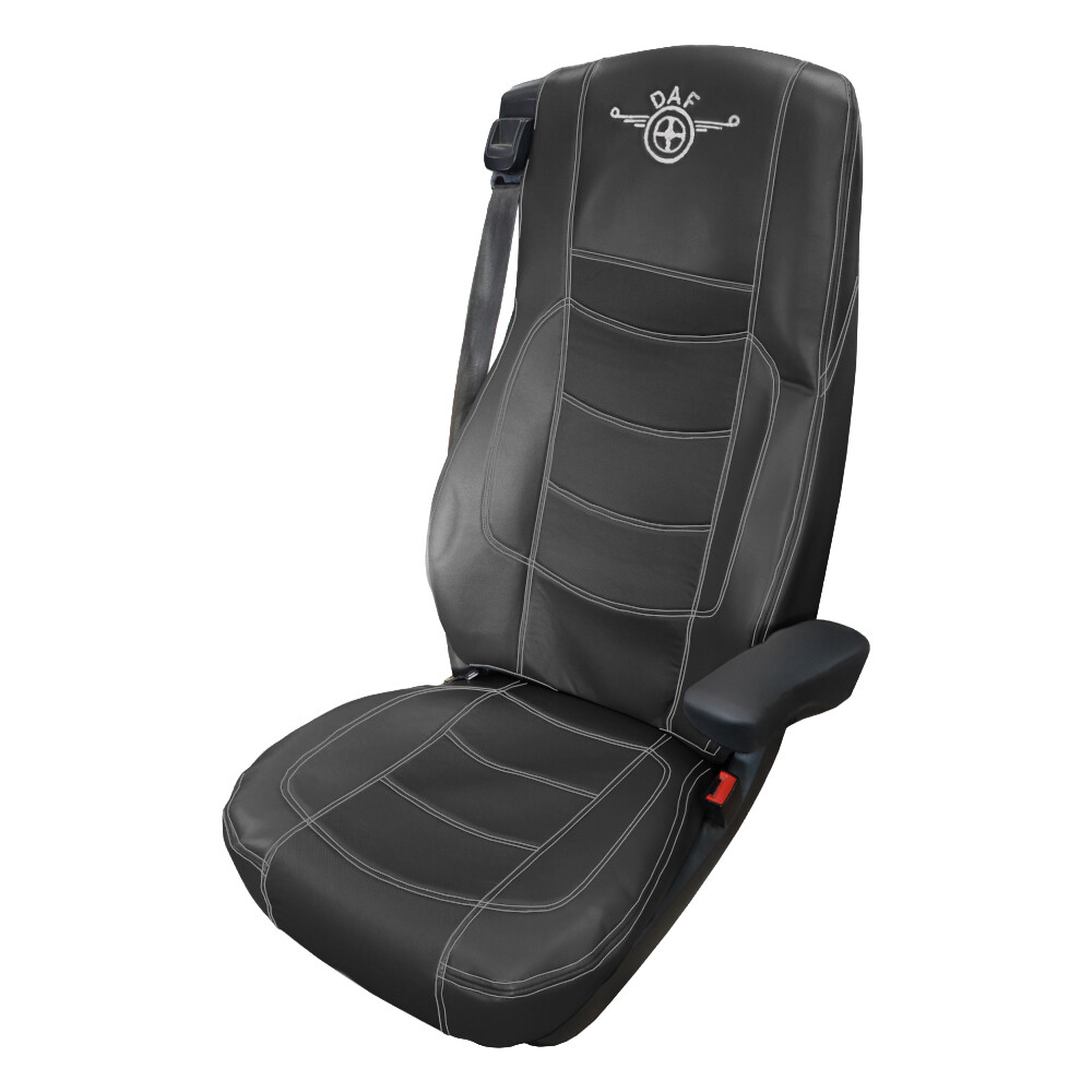 Чохол на сидіння Perfo-ECO DAF XF105 106 XG CF85 LF (2013-2024) чорна шкіра із сірою ниткою