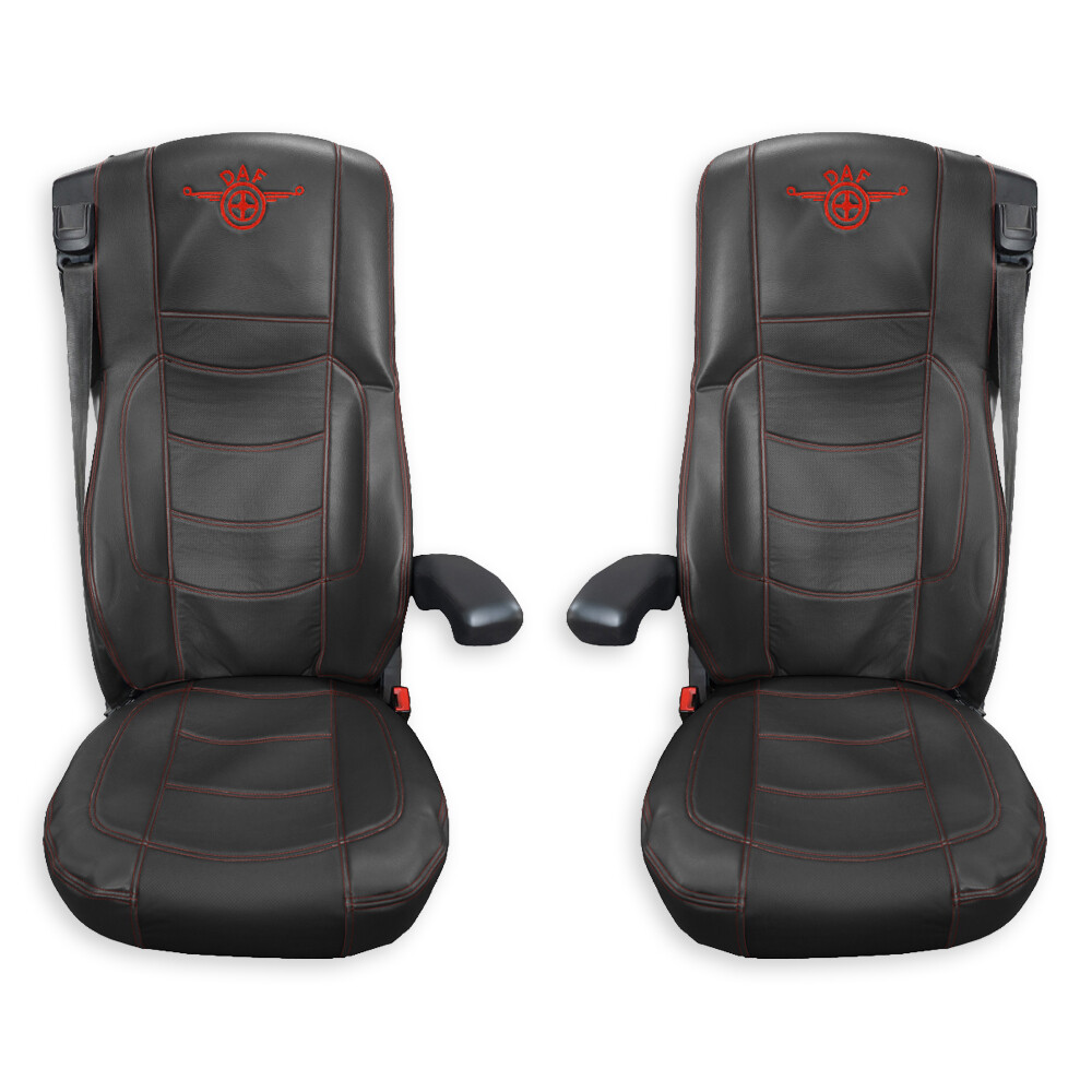 Чохол на сидіння Perfo-ECO DAF XF105 106 XG CF85 LF (2013-2024) чорна шкіра з червоною ниткою