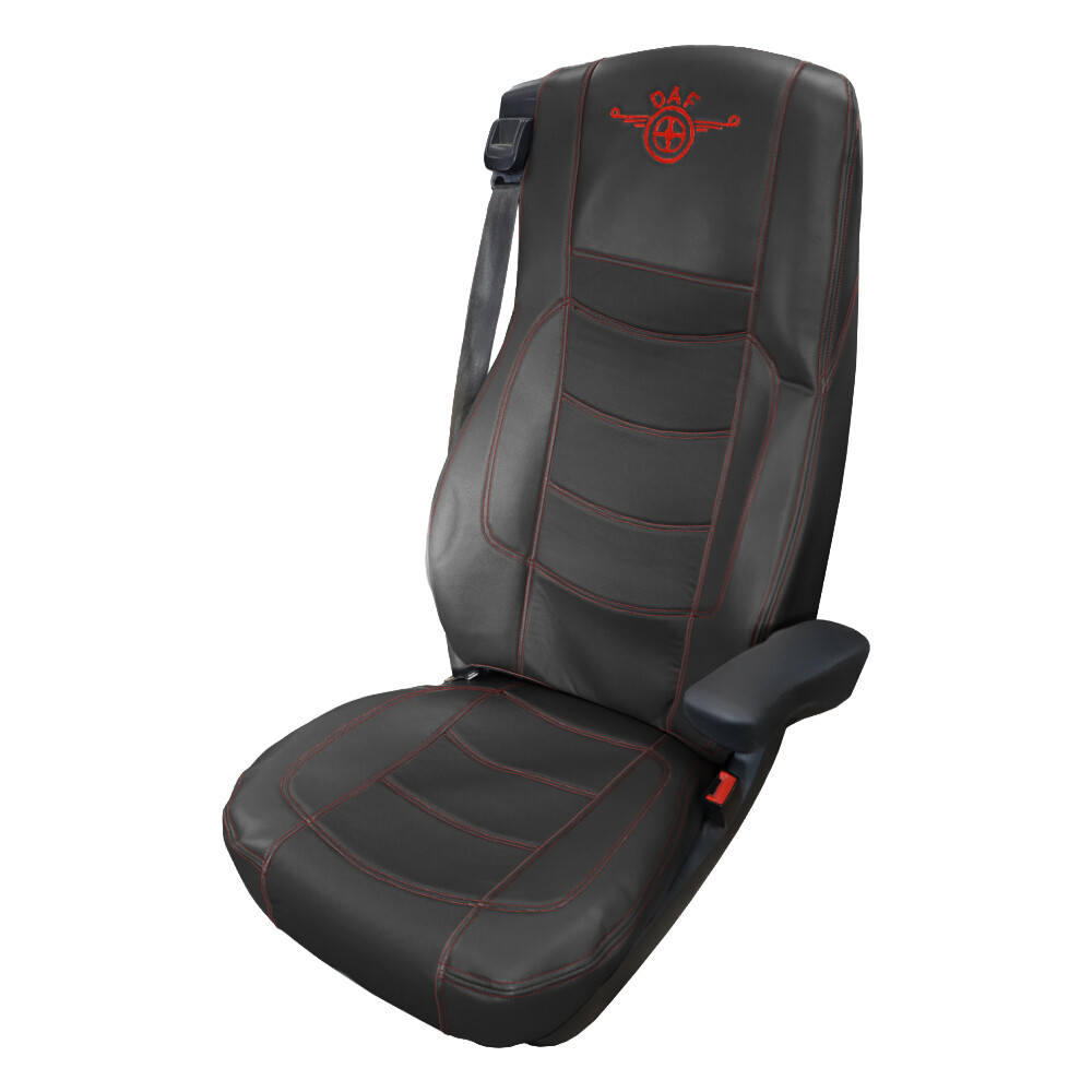 Чохол на сидіння Perfo-ECO DAF XF105 106 XG CF85 LF (2013-2024) чорна шкіра з червоною ниткою