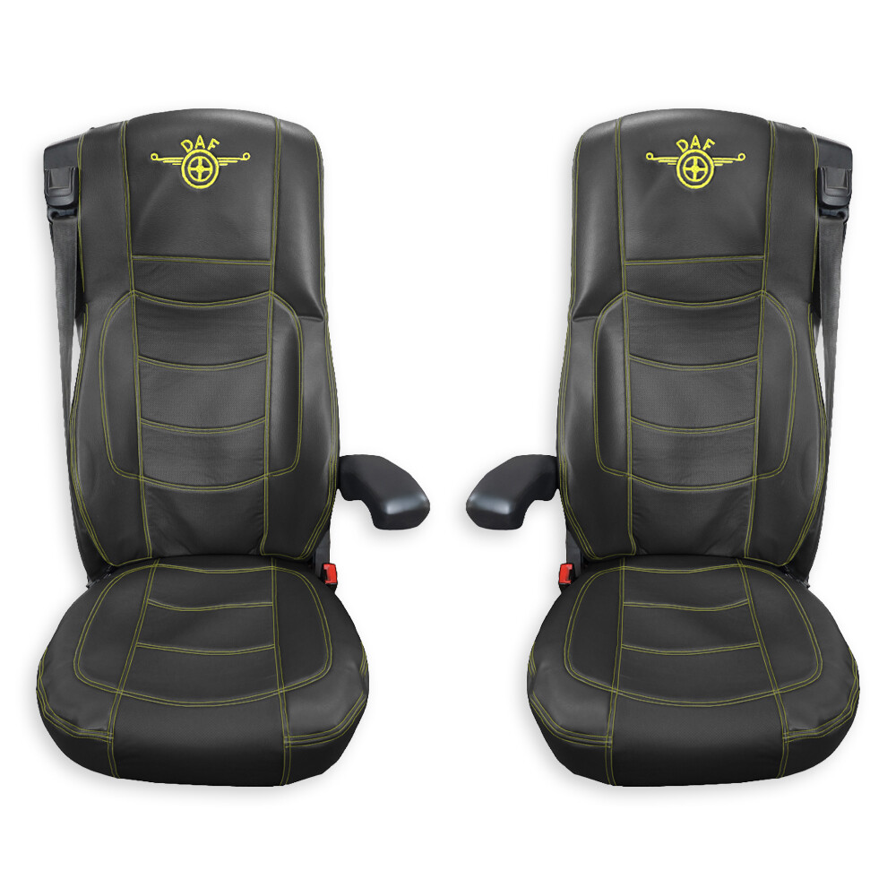 Чехол на сиденья Perfo-ECO DAF XF105 106 XG CF85 LF (2013-2024) черная кожа с бежевой ниткой Чехол на сиденья Perfo-ECO DAF XF105 106 XG CF85 LF (2013-2024) черная кожа с бежевой ниткой