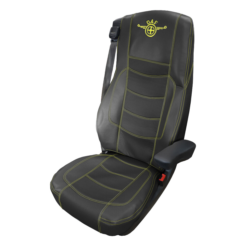 Чехол на сиденья Perfo-ECO DAF XF105 106 XG CF85 LF (2013-2024) черная кожа с бежевой ниткой Чехол на сиденья Perfo-ECO DAF XF105 106 XG CF85 LF (2013-2024) черная кожа с бежевой ниткой