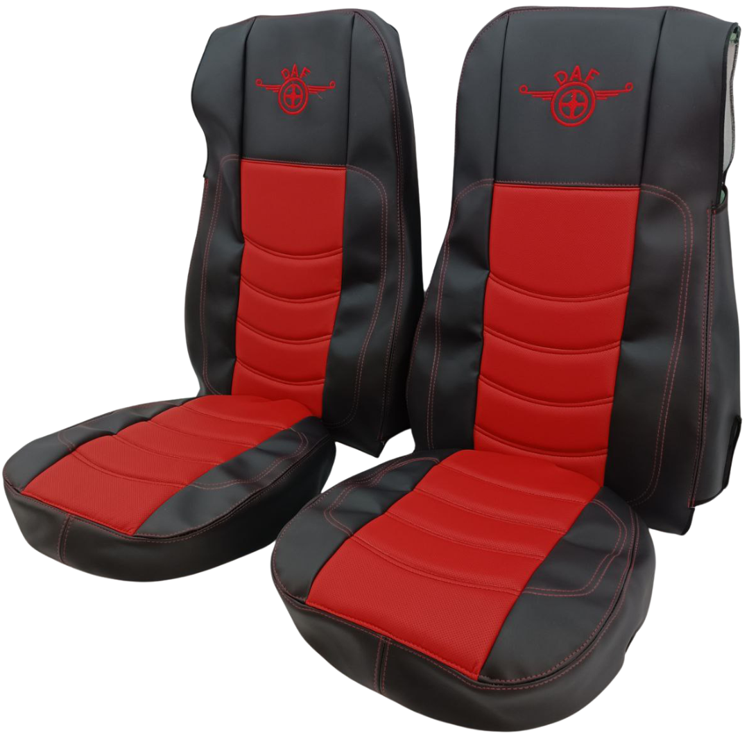 Чохол на сидіння Perfo-ECO DAF XF105 106 XG CF85 LF (2013-2024) перфорована шкіра червона - боки чорна