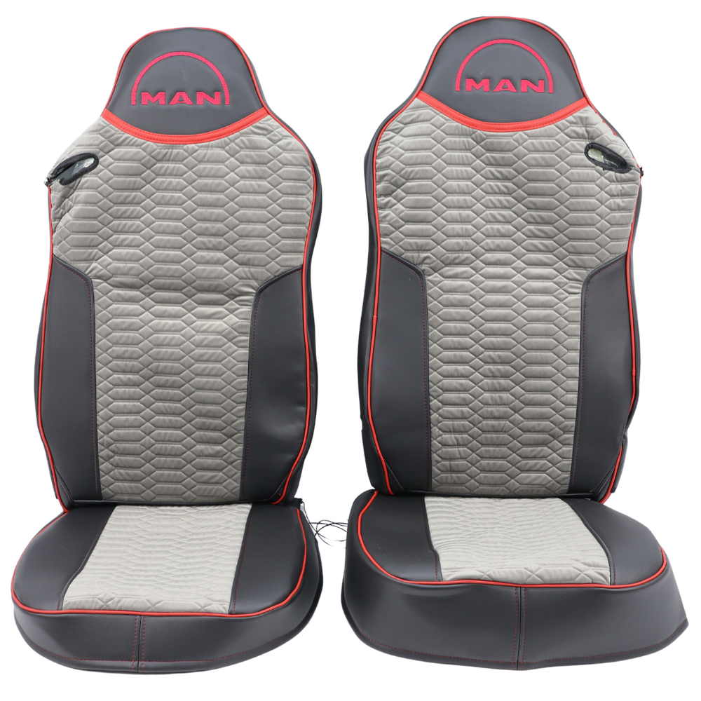 Чехол на сиденья KADIFE Велюр+Экокожа MAN TGX,TGA,TGL,TGM,TGS; (2007-2020) 2 ремня, водитель и пассажир (Низкий) черная кожа+серый велюр