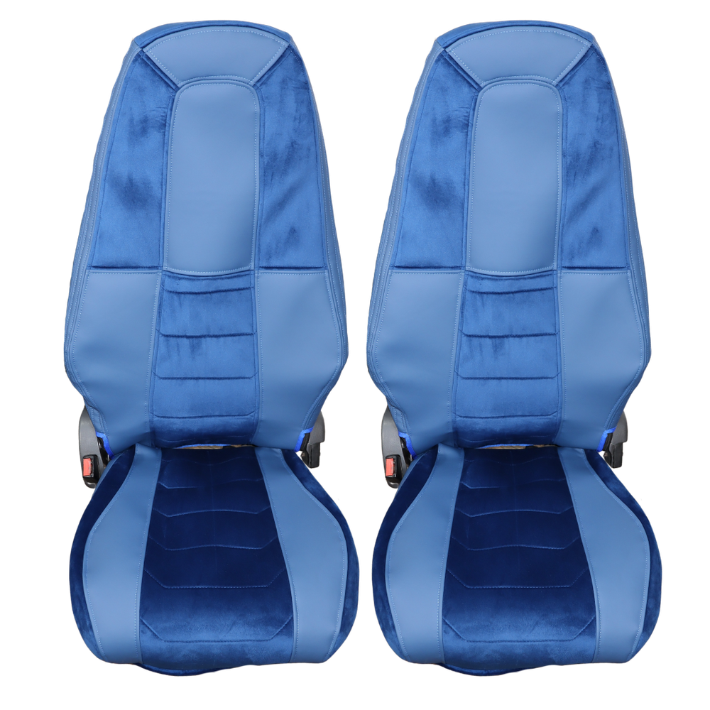 Чехол на сиденья Chess VOLVO FH FM (2014-...) синий велюр - синий кожа Чехол на сиденья Chess VOLVO FH FM (2014-...) синий велюр - синий кожа