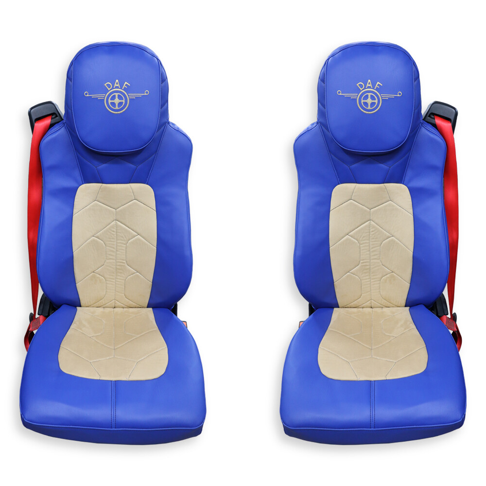 Чохол на сидіння DAF XF95 105 CF85 75 65 LF (2002-2012) шкіра синя-алькантара бежева Чохол на сидіння DAF XF95 105 CF85 75 65 LF (2002-2012) шкіра синя-алькантара бежева