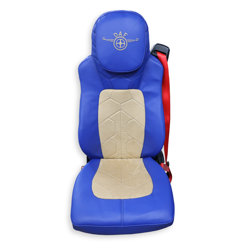 Чохол на сидіння DAF XF95 105 CF85 75 65 LF (2002-2012) шкіра синя-алькантара бежева Чохол на сидіння DAF XF95 105 CF85 75 65 LF (2002-2012) шкіра синя-алькантара бежева