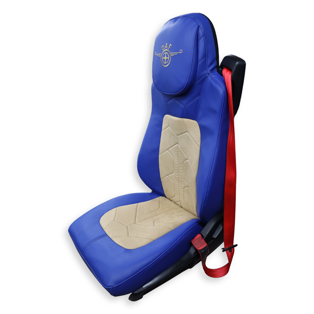 Чохол на сидіння DAF XF95 105 CF85 75 65 LF (2002-2012) шкіра синя-алькантара бежева Чохол на сидіння DAF XF95 105 CF85 75 65 LF (2002-2012) шкіра синя-алькантара бежева