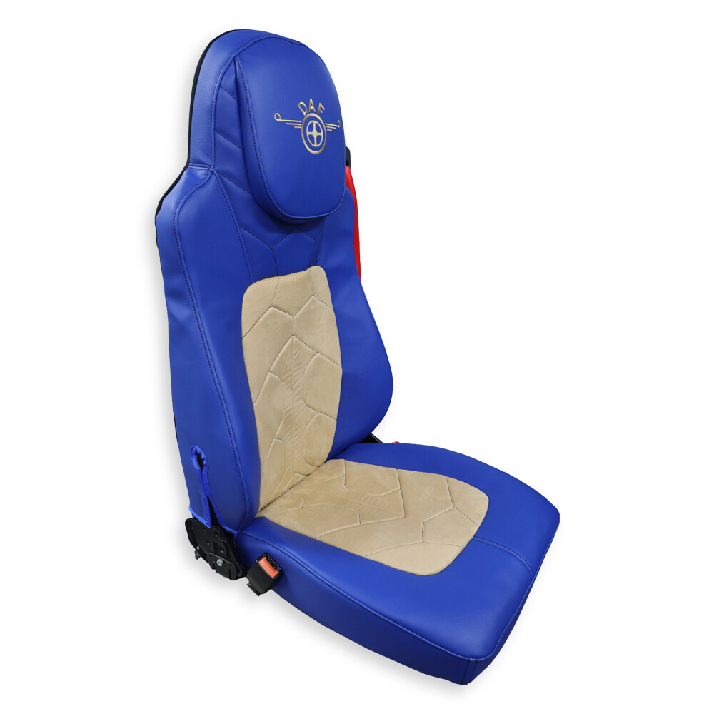 Чохол на сидіння DAF XF95 105 CF85 75 65 LF (2002-2012) шкіра синя-алькантара бежева Чохол на сидіння DAF XF95 105 CF85 75 65 LF (2002-2012) шкіра синя-алькантара бежева