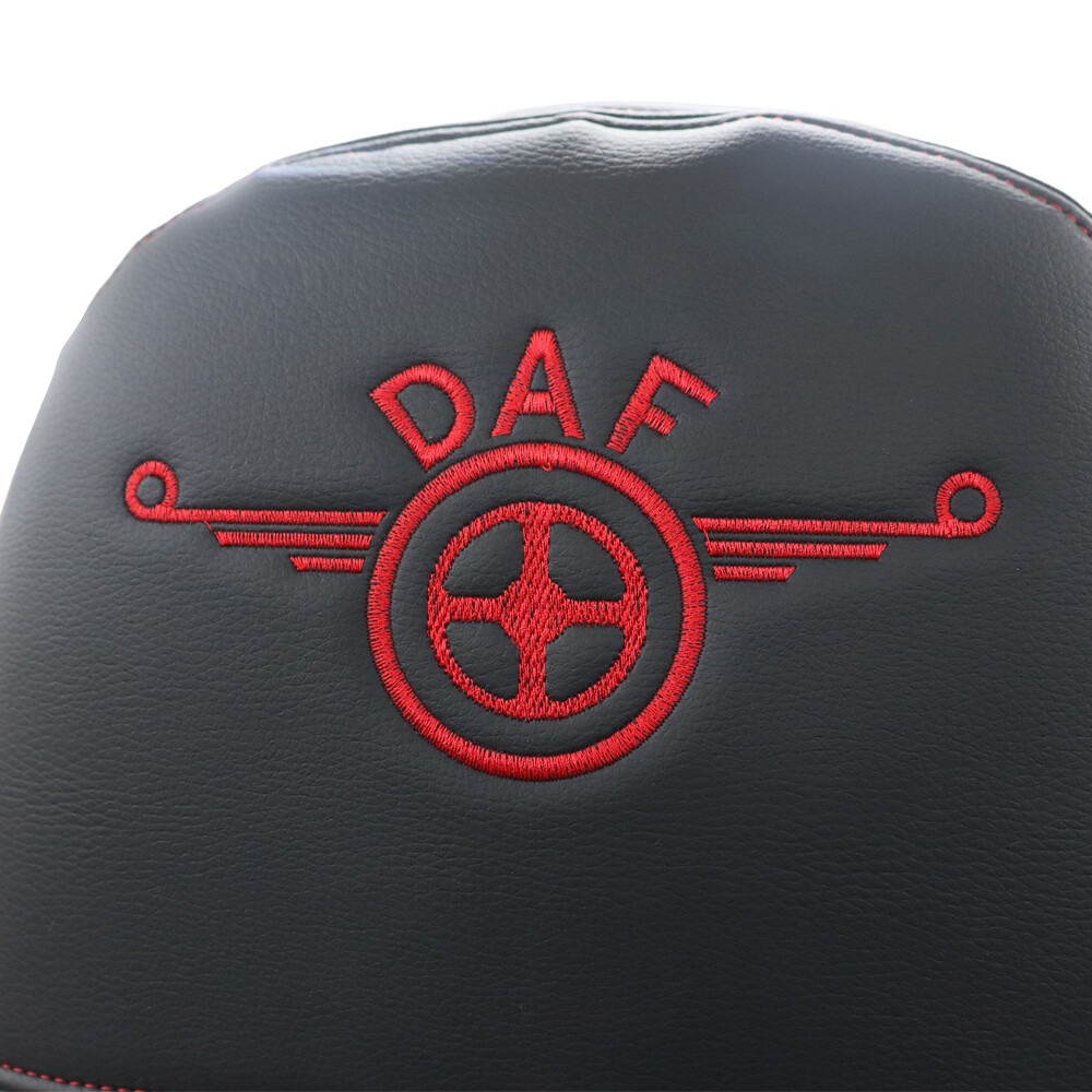 Чехол на сиденья KAR Кожа+стежка DAF XF95 105 CF85 75 65 LF (2002-2012) кожа черн.-красная нить