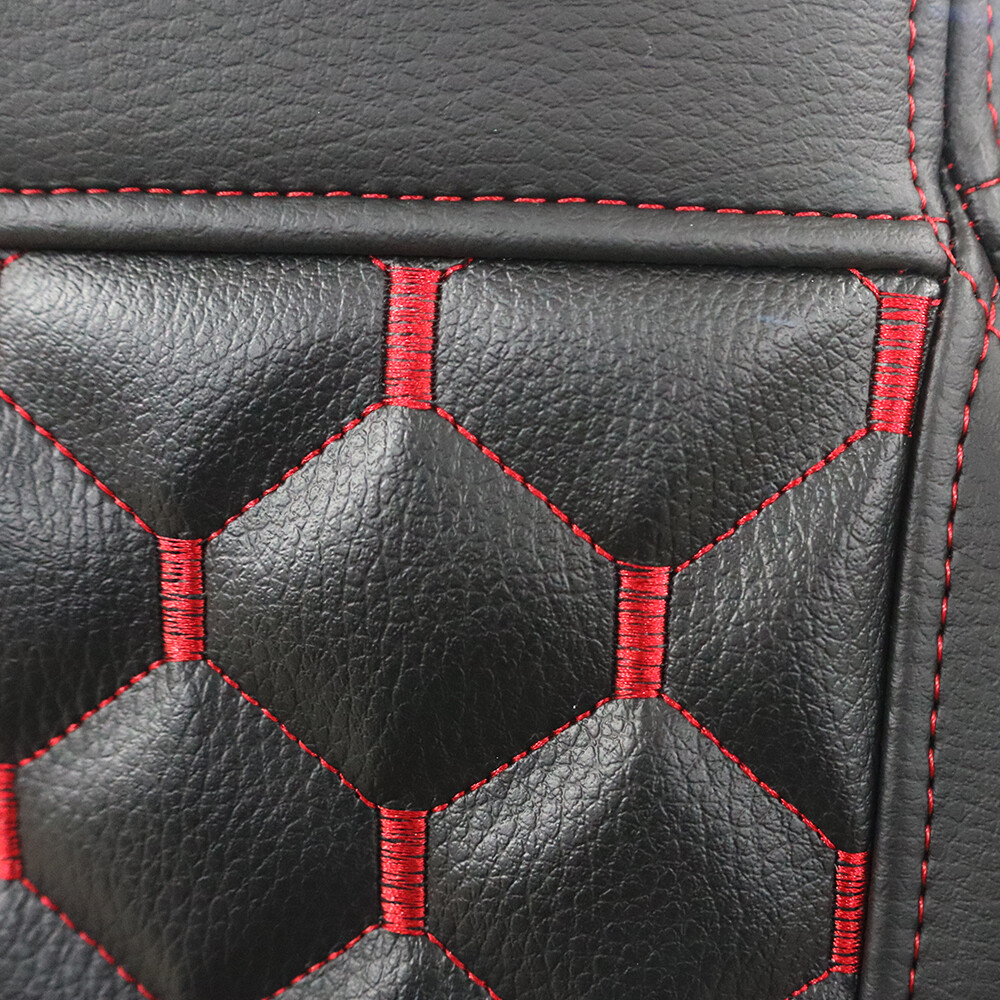 Чехол на сиденья KAR Кожа+стежка DAF XF95 105 CF85 75 65 LF (2002-2012) кожа черн.-красная нить