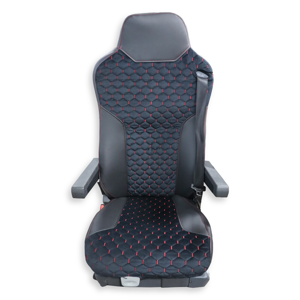 Чохол на сидіння KAR Шкіра+стібка MAN TGX,TGA,TGL,TGM,TGS; (2007-2020); 1 ремінь; водій (Низький); пасажир (Високий); (з підлокітниками); чорний