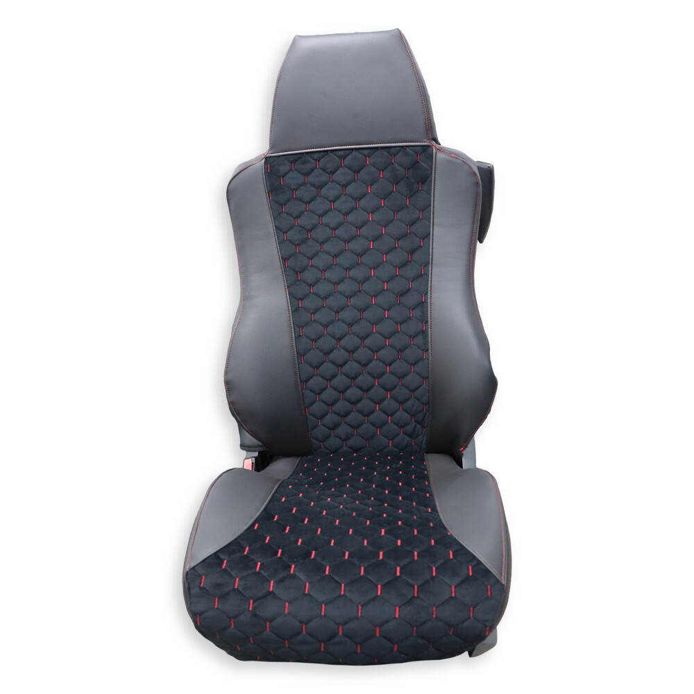 Чохол на сидіння KAR Шкіра+стібка MAN TGX,TGA,TGL,TGM,TGS; (2007-2020); 1 ремінь; водій (Низький); пасажир (Високий); (з підлокітниками); чорний