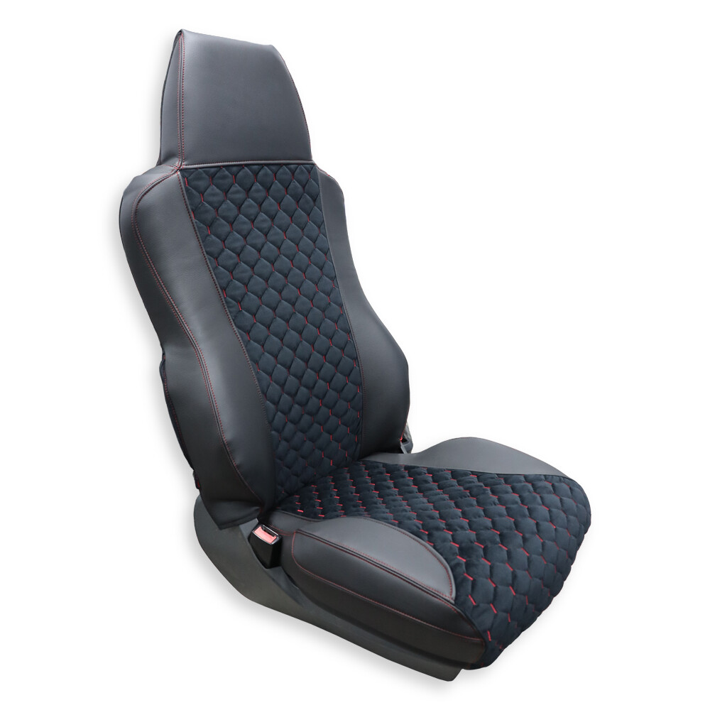 Чохол на сидіння KAR Шкіра+стібка MAN TGX,TGA,TGL,TGM,TGS; (2007-2020); 1 ремінь; водій (Низький); пасажир (Високий); (з підлокітниками); чорний