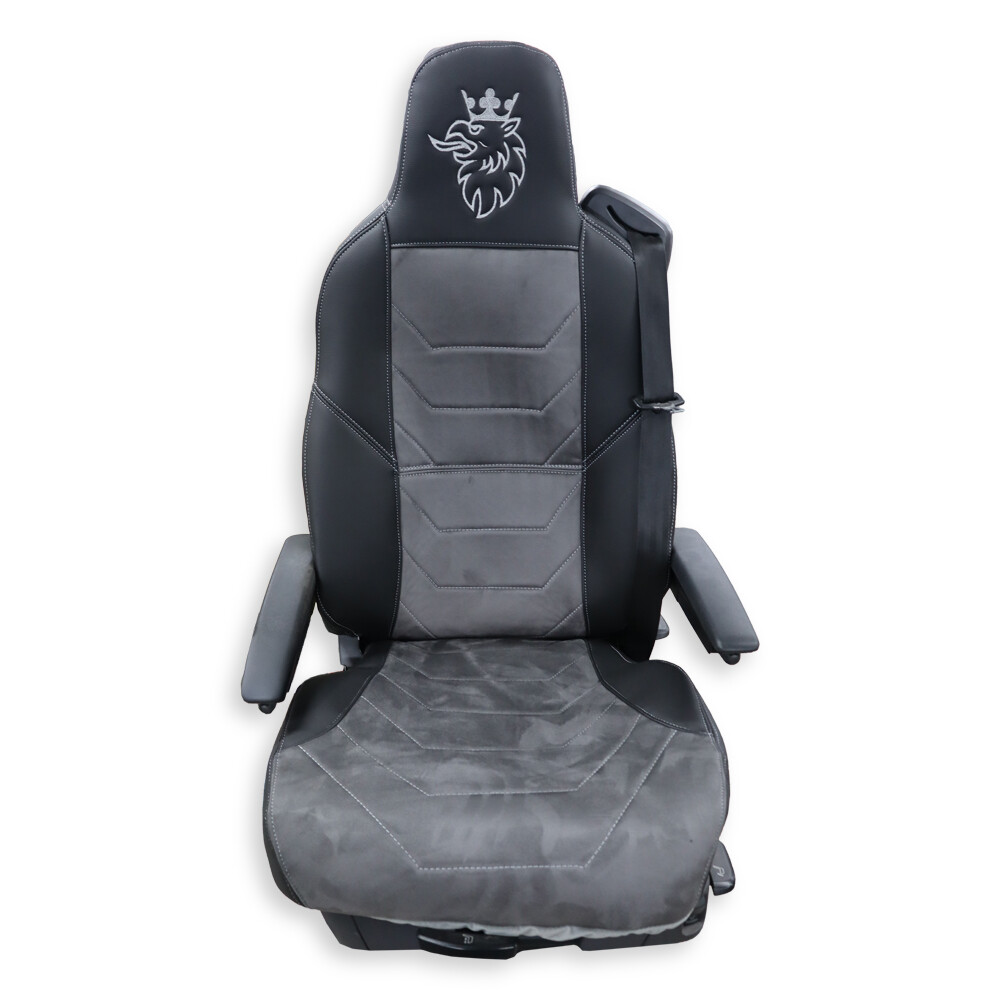 Чехол на сиденья Twin SCANIA R,G,P,S (2014-...) водит. монолит - пасс. складное, т.серая алькантара-черная кожа Чехол на сиденья Twin SCANIA R,G,P,S (2014-...) водит. монолит - пасс. складное, т.серая алькантара-черная кожа