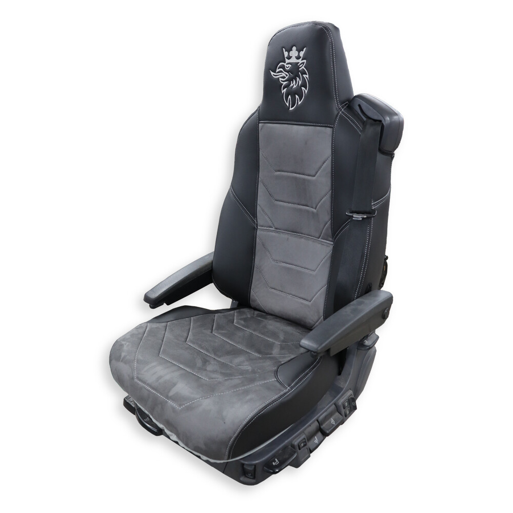 Чехол на сиденья Twin SCANIA R,G,P,S (2014-...) водит. монолит - пасс. складное, т.серая алькантара-черная кожа Чехол на сиденья Twin SCANIA R,G,P,S (2014-...) водит. монолит - пасс. складное, т.серая алькантара-черная кожа