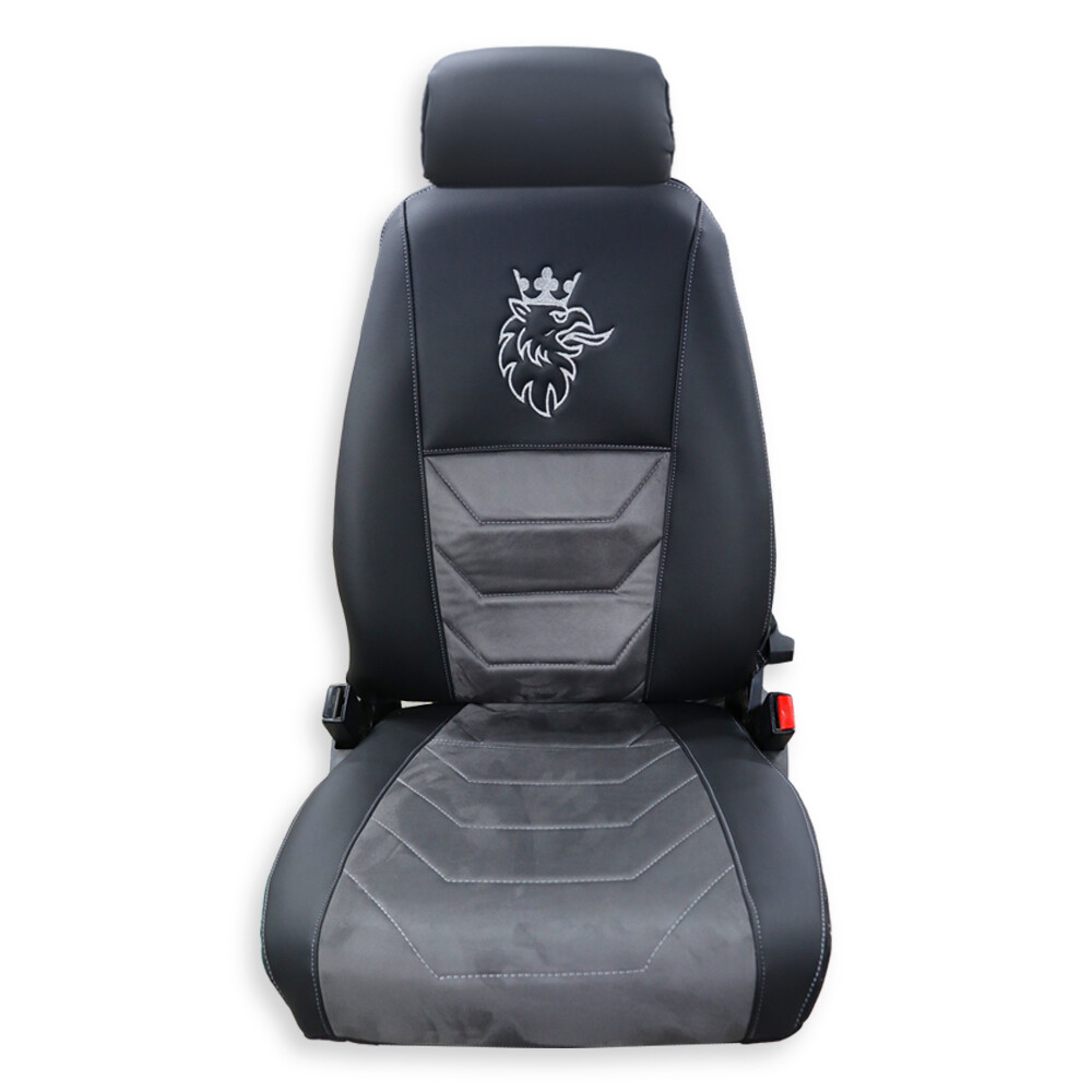 Чехол на сиденья Twin SCANIA R,G,P,S (2014-...) водит. монолит - пасс. складное, т.серая алькантара-черная кожа Чехол на сиденья Twin SCANIA R,G,P,S (2014-...) водит. монолит - пасс. складное, т.серая алькантара-черная кожа