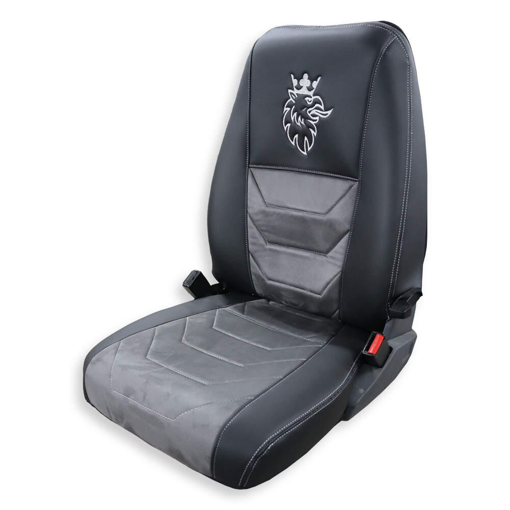 Чехол на сиденья Twin SCANIA R,G,P,S (2014-...) водит. монолит - пасс. складное, т.серая алькантара-черная кожа Чехол на сиденья Twin SCANIA R,G,P,S (2014-...) водит. монолит - пасс. складное, т.серая алькантара-черная кожа