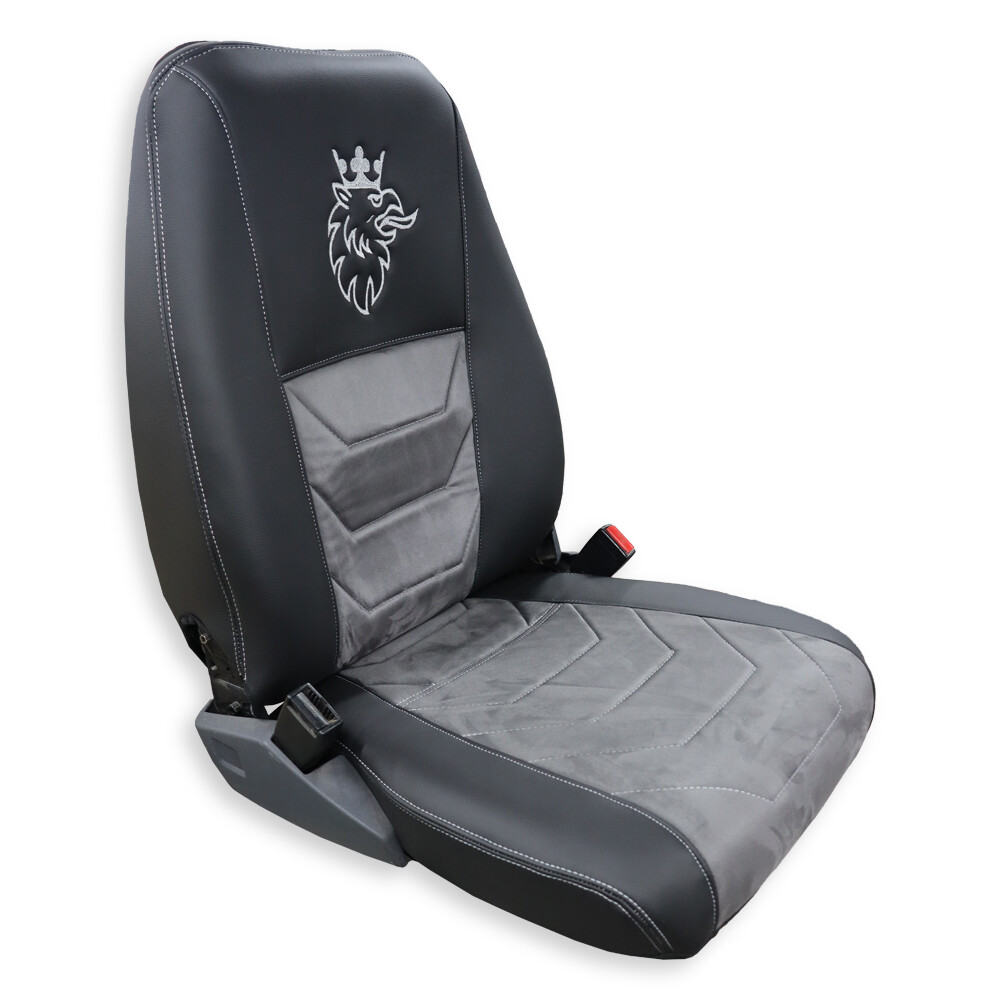 Чехол на сиденья Twin SCANIA R,G,P,S (2014-...) водит. монолит - пасс. складное, т.серая алькантара-черная кожа Чехол на сиденья Twin SCANIA R,G,P,S (2014-...) водит. монолит - пасс. складное, т.серая алькантара-черная кожа