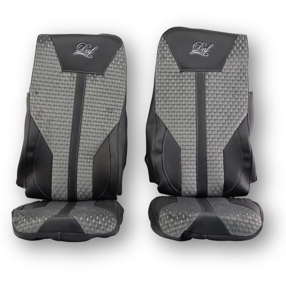 Чехол на сиденья Enterprise DAF XF105 106 XG CF85 LF (2013-2024) кожа черн- велюр сота серая