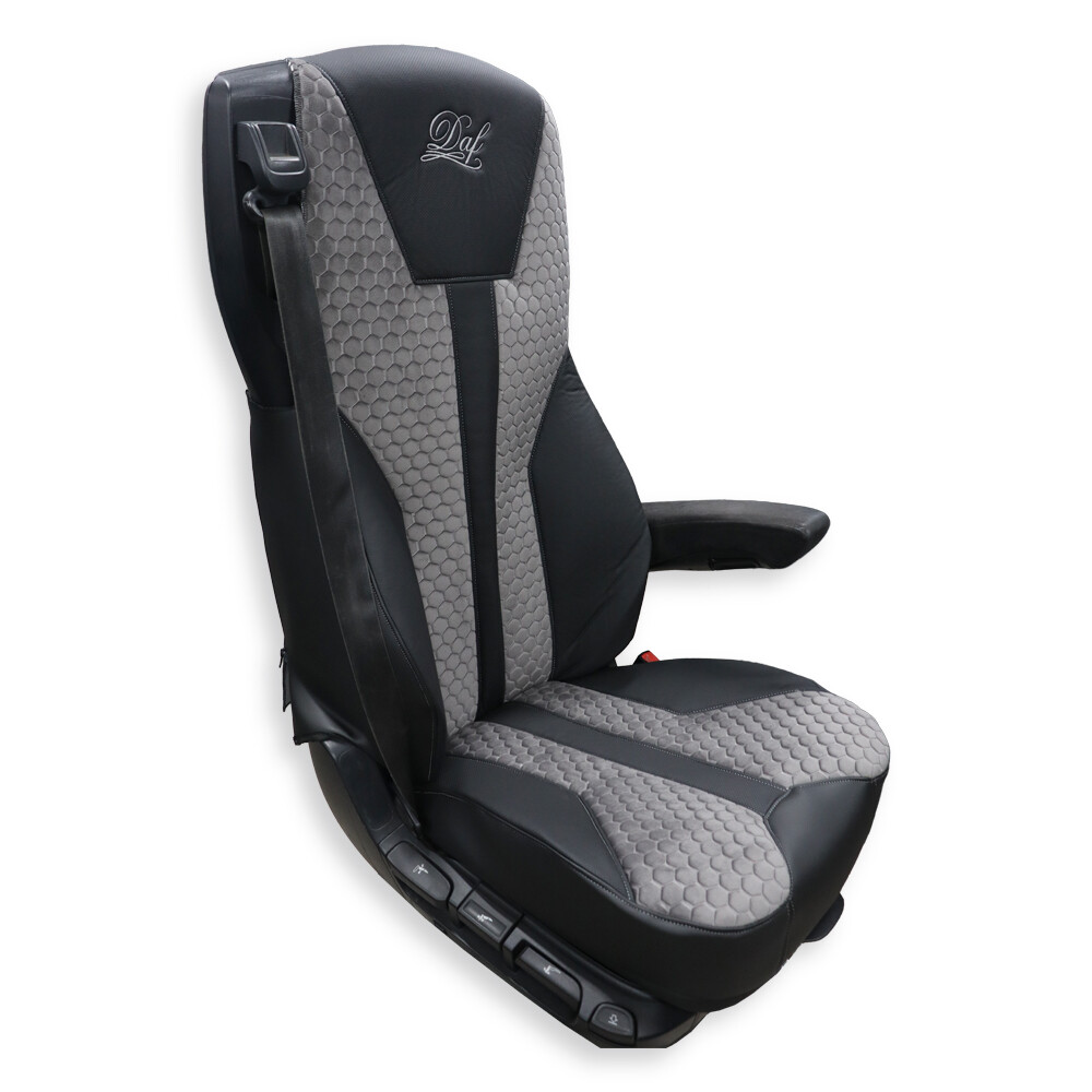 Чехол на сиденья Enterprise DAF XF105 106 XG CF85 LF (2013-2024) кожа черн- велюр сота серая