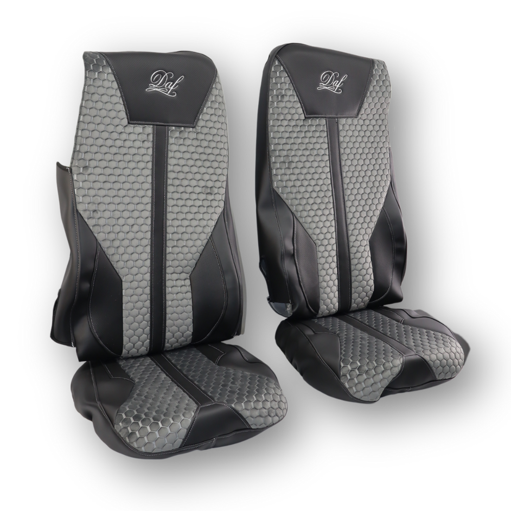 Чехол на сиденья Enterprise DAF XF105 106 XG CF85 LF (2013-2024) кожа черн- велюр сота серая