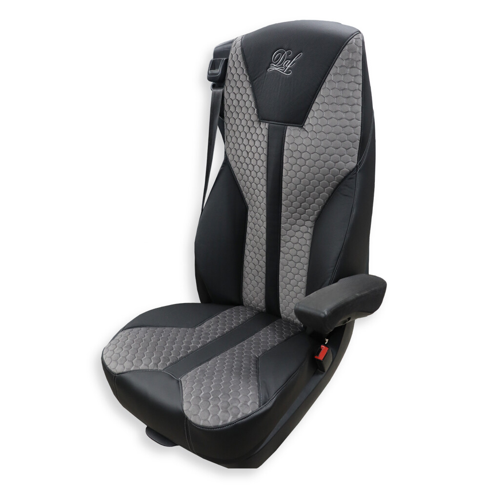 Чехол на сиденья Enterprise DAF XF105 106 XG CF85 LF (2013-2024) кожа черн- велюр сота серая