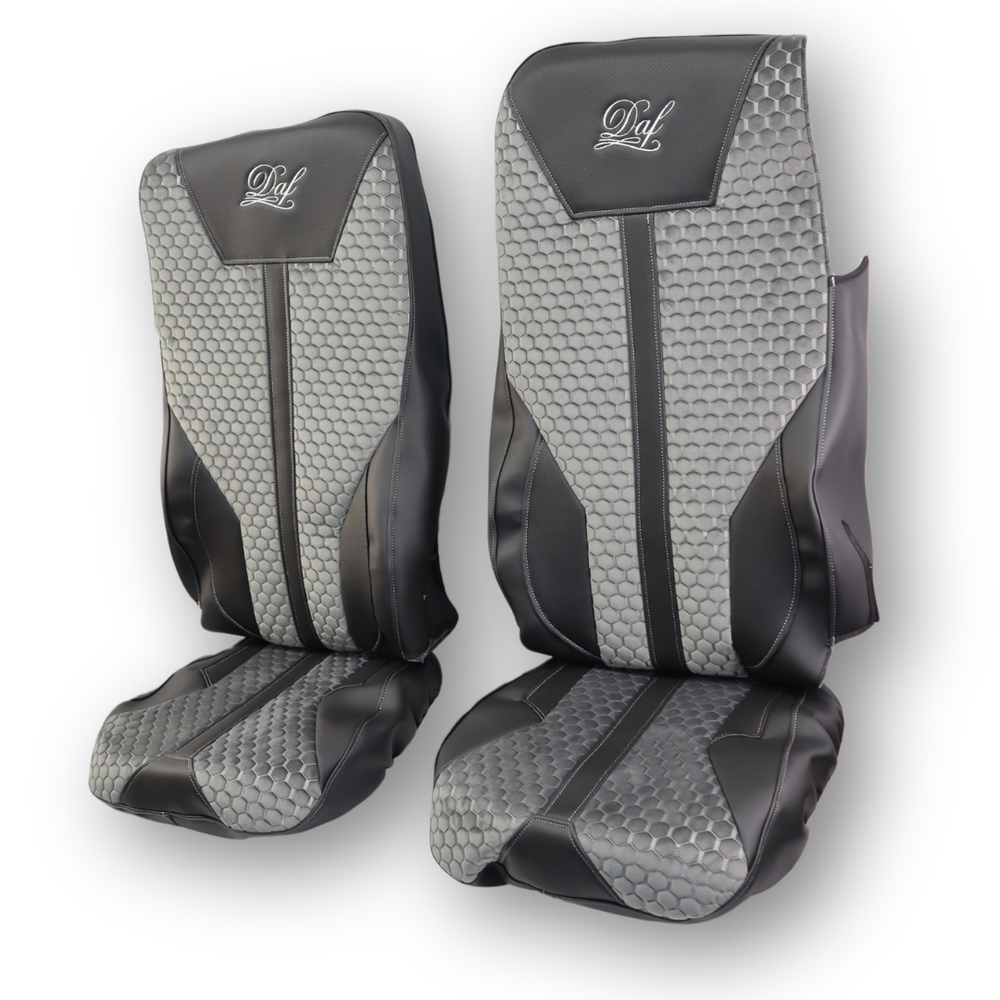 Чехол на сиденья Enterprise DAF XF105 106 XG CF85 LF (2013-2024) кожа черн- велюр сота серая
