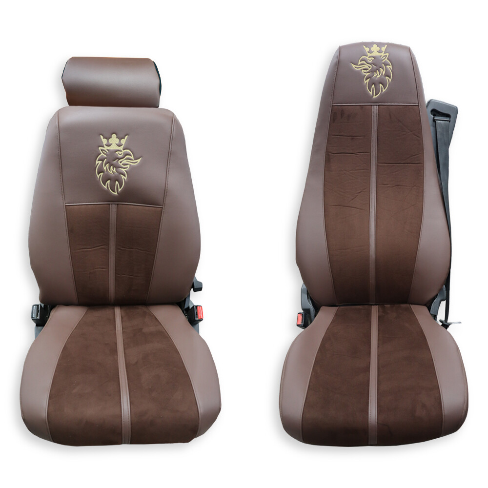 Чохол на сидіння Enterprise SCANIA R,G,P (2004-2017) водит. пилот – пасс. складная, коричневая алькантара-коричневая кожа Чохол на сидіння Enterprise SCANIA R,G,P (2004-2017) водит. пилот – пасс. складная, коричневая алькантара-коричневая кожа