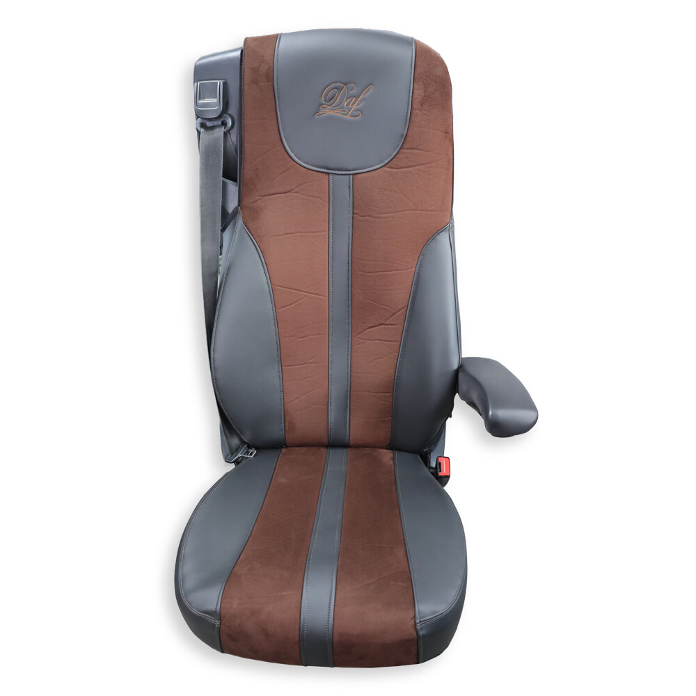 Чехол на сиденья Enterprise DAF XF105 106 XG CF85 LF (2013-2024), кожа черная-алькантара коричневая