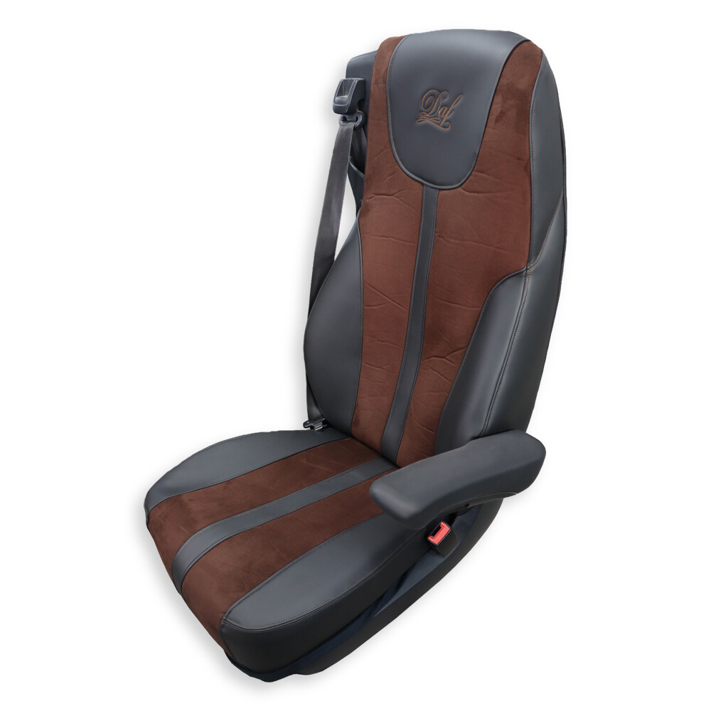 Чехол на сиденья Enterprise DAF XF105 106 XG CF85 LF (2013-2024), кожа черная-алькантара коричневая