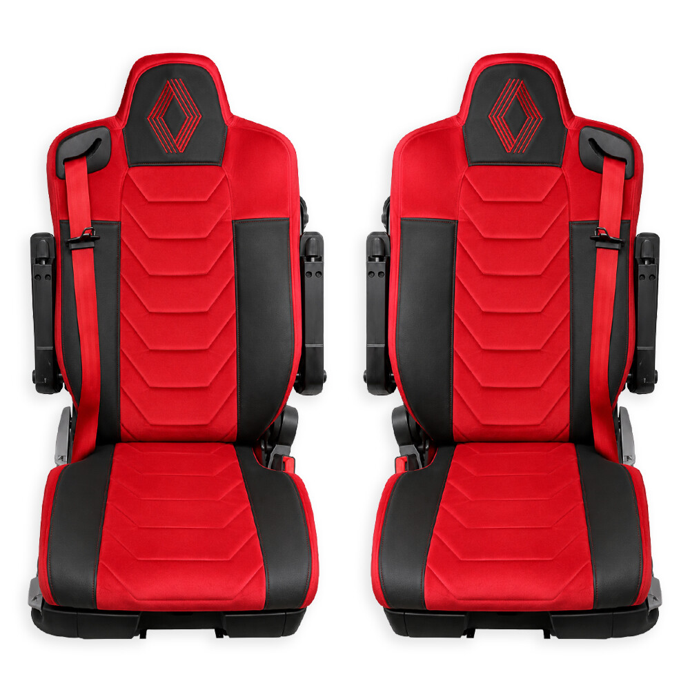 Чохол на сидіння Chess Renault Range T/T-Series (з 2014); вод.моноліт - пас. моноліт; червоний велюр-чорна шкіра
