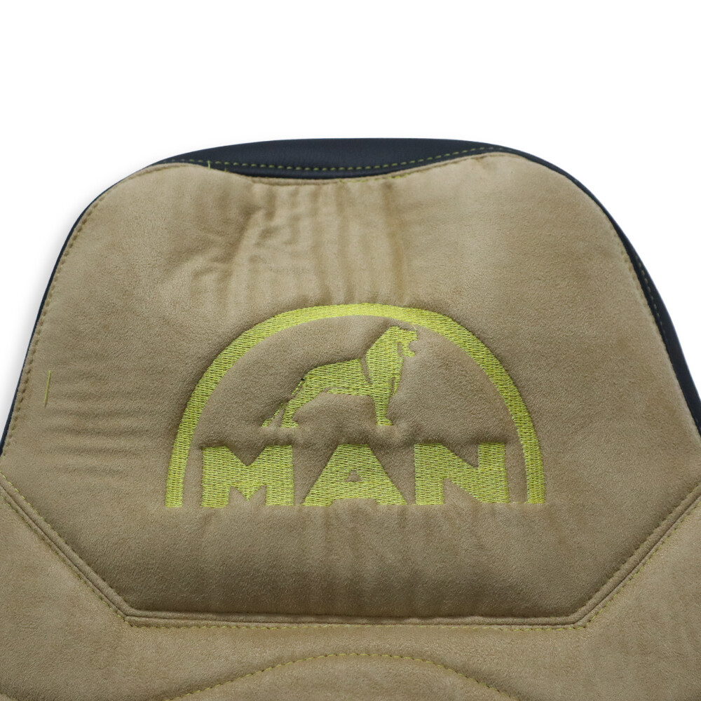 Чехол на сиденья Twin MAN TGX,TGA,TGL,TGM,TGS; (2007-2020) 2 ремня, водитель (Низкий) пассажир (Высокий), бежевая алькантара - черная кожа