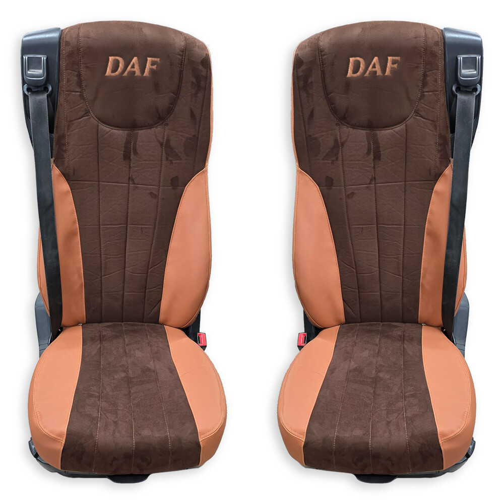 Чехол на сиденья Twin DAF XF105 106 XG CF85 LF (2013-2024) коричневая алькантара-св.коричневая кожа
