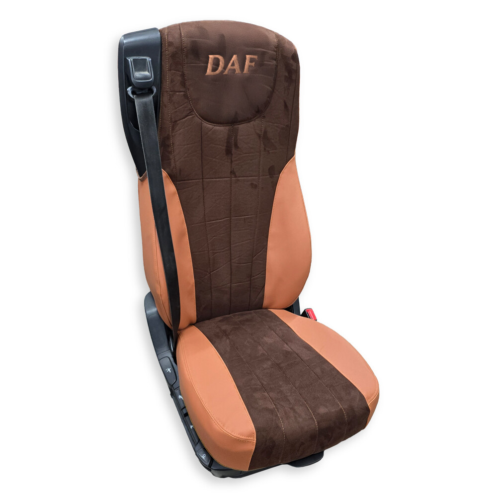 Чехол на сиденья Twin DAF XF105 106 XG CF85 LF (2013-2024) коричневая алькантара-св.коричневая кожа