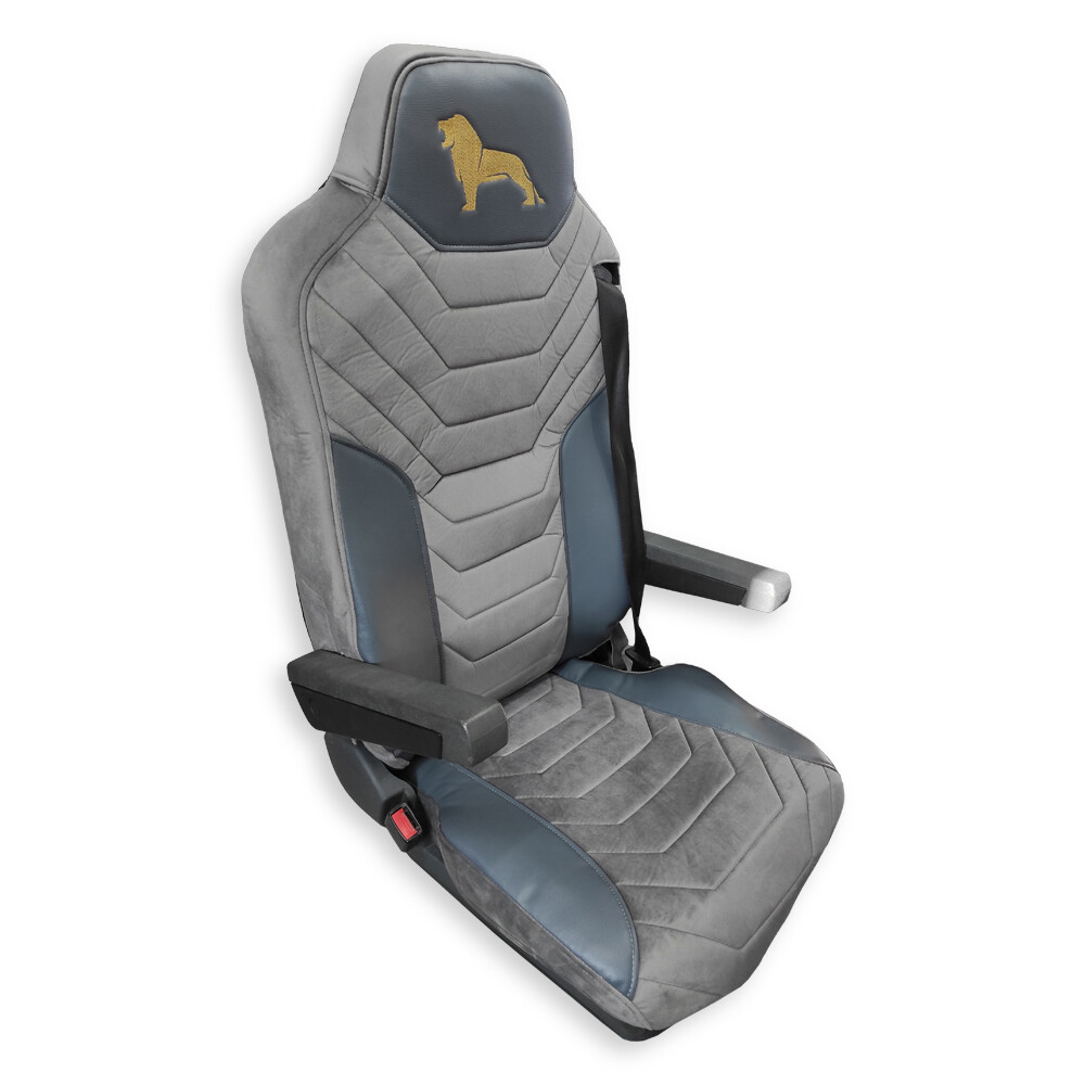 Чохол на сидіння Twin MAN TGX,TGA,TGL,TGM,TGS; (2007-2020) 1 ремінь, водій (Низький) пасажир (Високий) сірий велюр-сіра шкіра