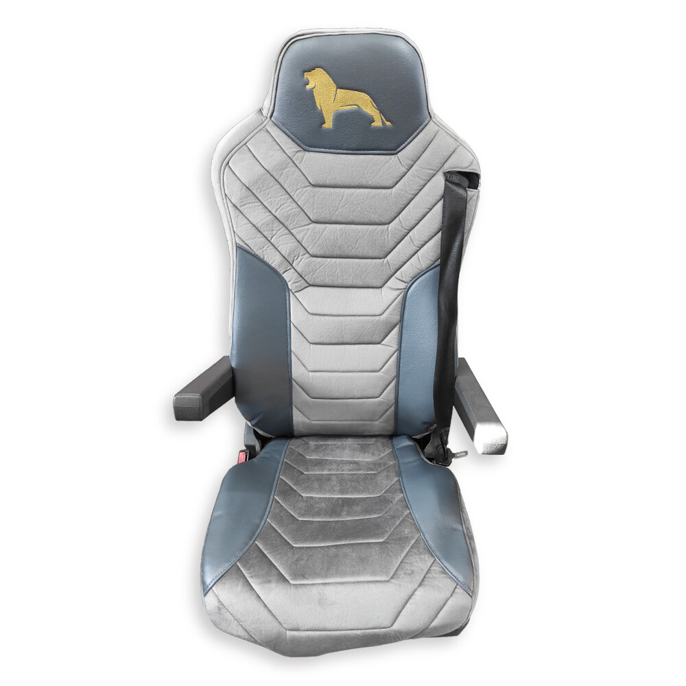 Чохол на сидіння Twin MAN TGX,TGA,TGL,TGM,TGS; (2007-2020) 1 ремінь, водій (Низький) пасажир (Високий) сірий велюр-сіра шкіра