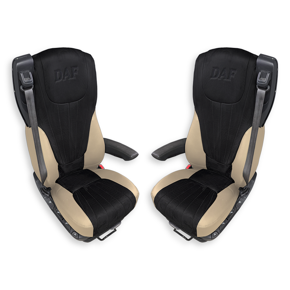 Чехол на сиденья Twin DAF XF105 106 XG CF85 LF (2013-2024) бежевая кожа - черный велюр