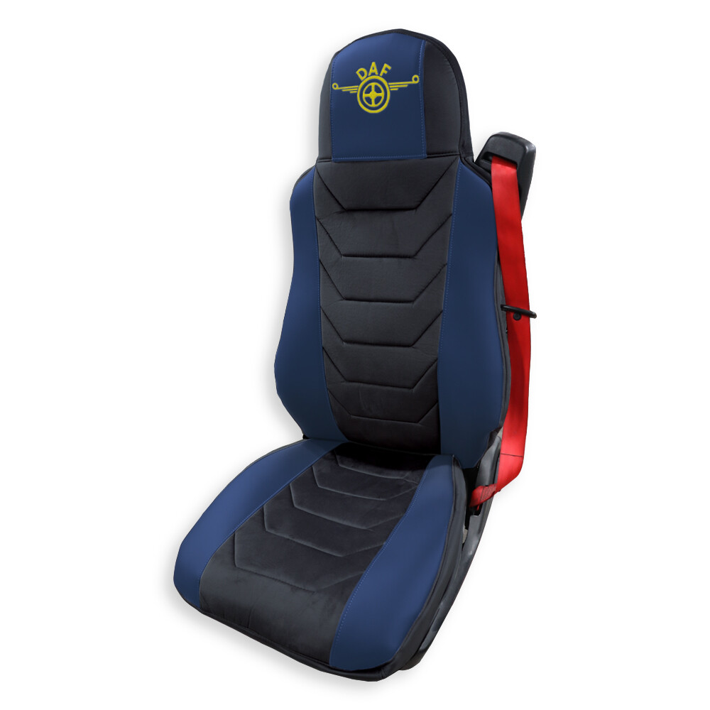 Чехол на сиденья Chess DAF XF95 105 CF85 75 65 LF (2002-2012)  синяя кожа- черный велюр
