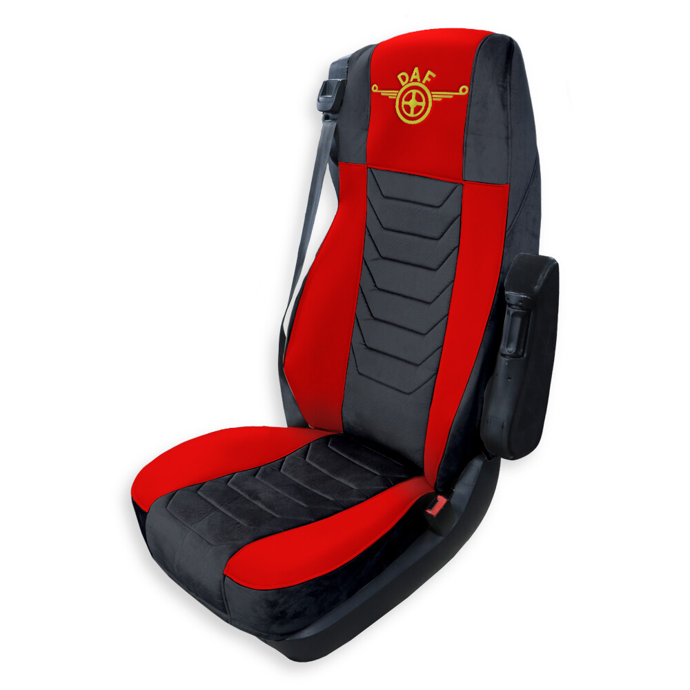 Чехол на сиденья Chess DAF XF105 106 XG CF85 LF (2013-2024) красная кожа-черный велюр
