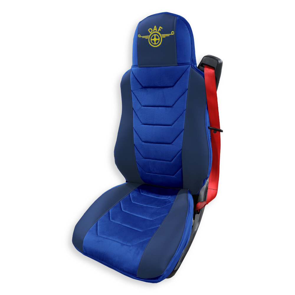 Чехол на сиденья Chess DAF XF95 105 CF85 75 65 LF (2002-2012)  синяя кожа- синий велюр