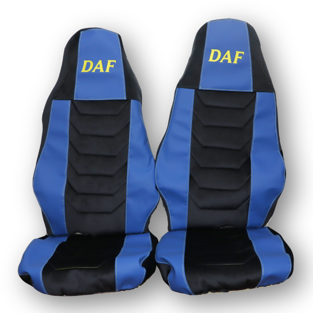 Чехол на сиденья Chess DAF XF95 105 CF85 75 65 LF (2002-2012)  синяя кожа- черный велюр